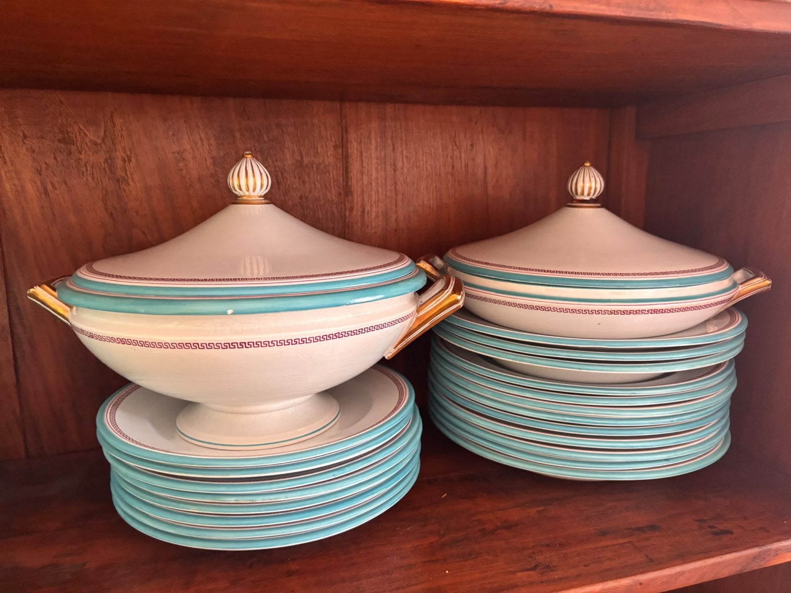 Antiek Engels Servies - Staffordshire Porselein, Turquoise, Ophalen