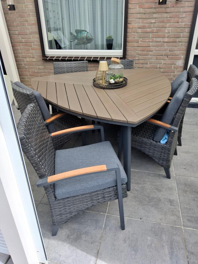 Houten tuinset met 6 stoelen, Gebruikt, Verzenden, 6 zitplaatsen, Tuinset