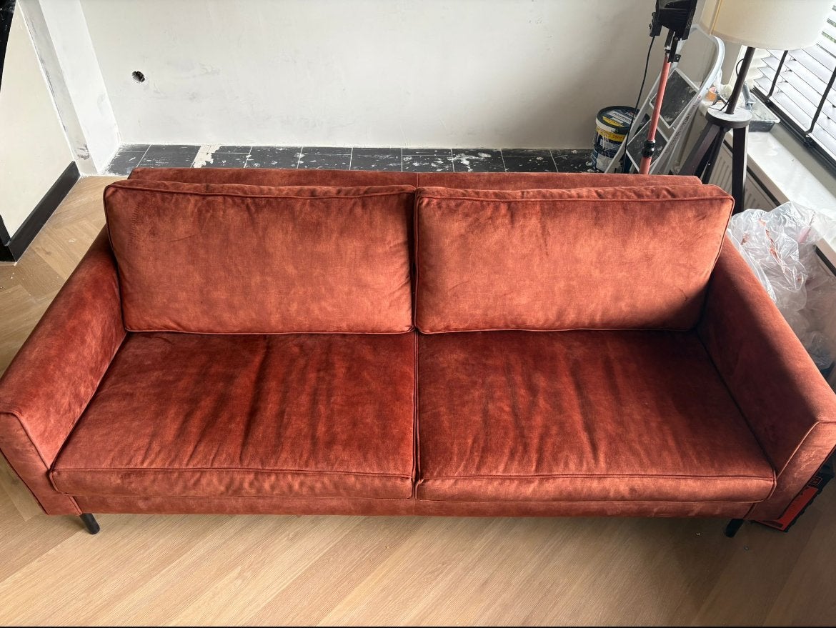 Comfortabele 2-zitsbank in terracotta stof, Ophalen, 150 tot 200 cm, Tweepersoons, 75 tot 100 cm