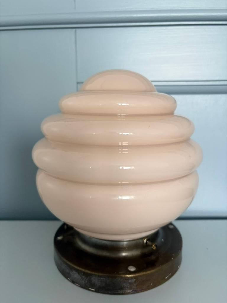 Antieke plafondlamp, art deco plafonniere, roze lamp, Ophalen