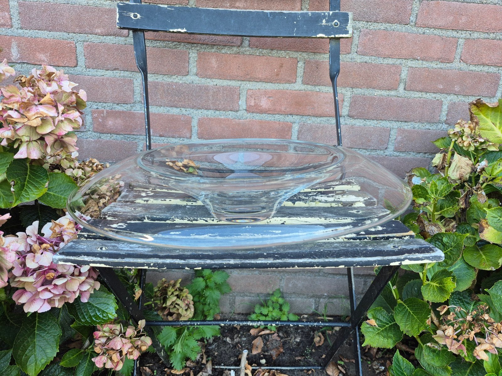 Vintage Schott Zwiesel XXL glazen schaal 40cm ufo disc, Schaal, Rond, Ophalen of Verzenden, Glas