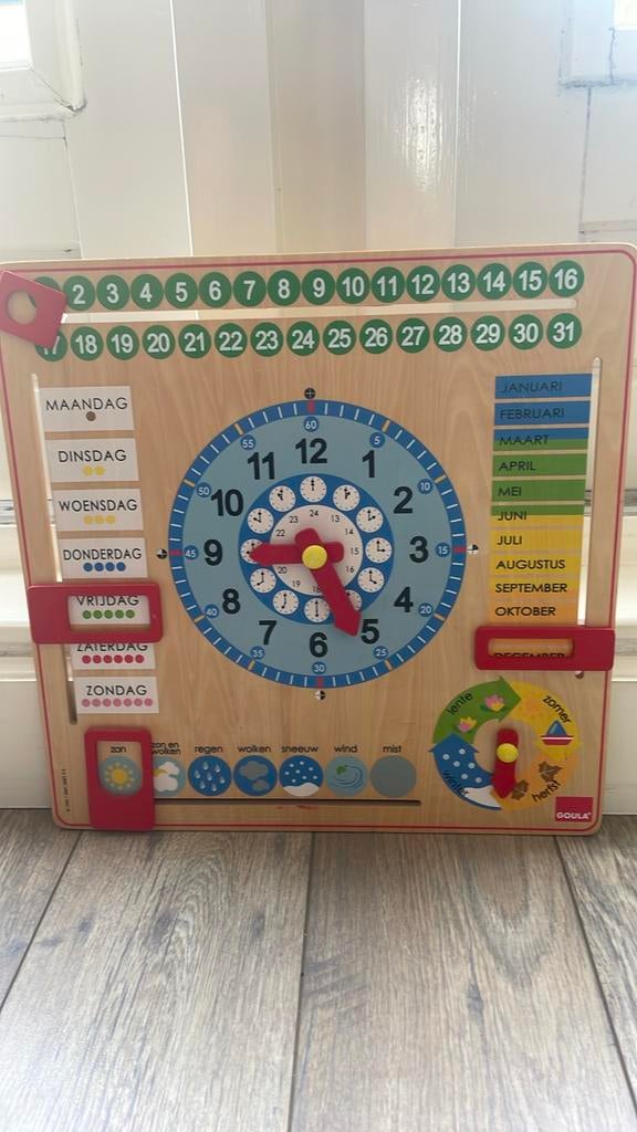 Goula Houten Kalender en Klok Leerbord voor Kinderen, Ophalen of Verzenden, Zo goed als nieuw, Ontdekken