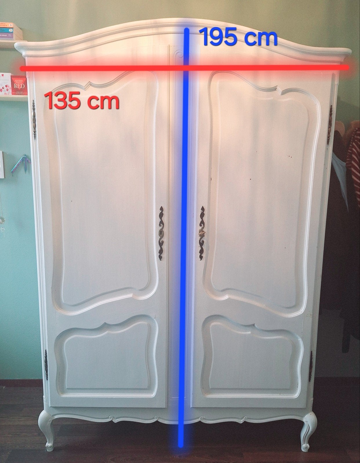 Queen Anne kast (wit, 195 bij 135), Ophalen, Met deur(en), 100 tot 150 cm, 150 tot 200 cm