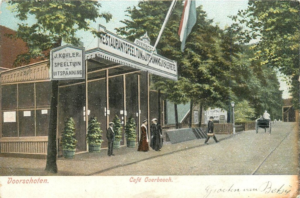 701-116-059 Voorschoten Cafe Overbosch, Verzamelen, Ansichtkaarten | Nederland, Verzenden, Voor 1920, Zuid-Holland