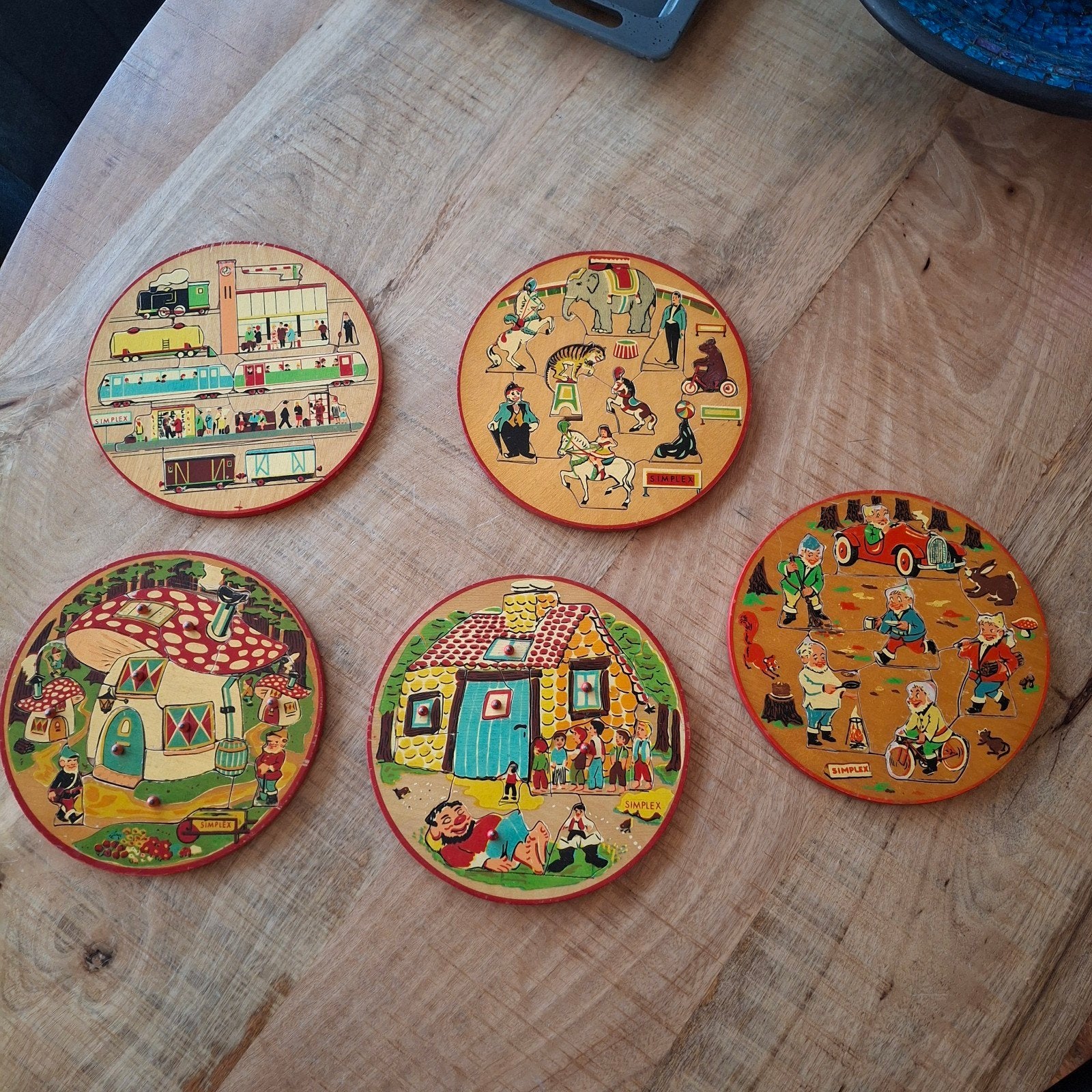 Vintage Simplex houten puzzels - ca. 60 jaar oud, Gebruikt, Ophalen of Verzenden, Van hout, Minder dan 10 stukjes