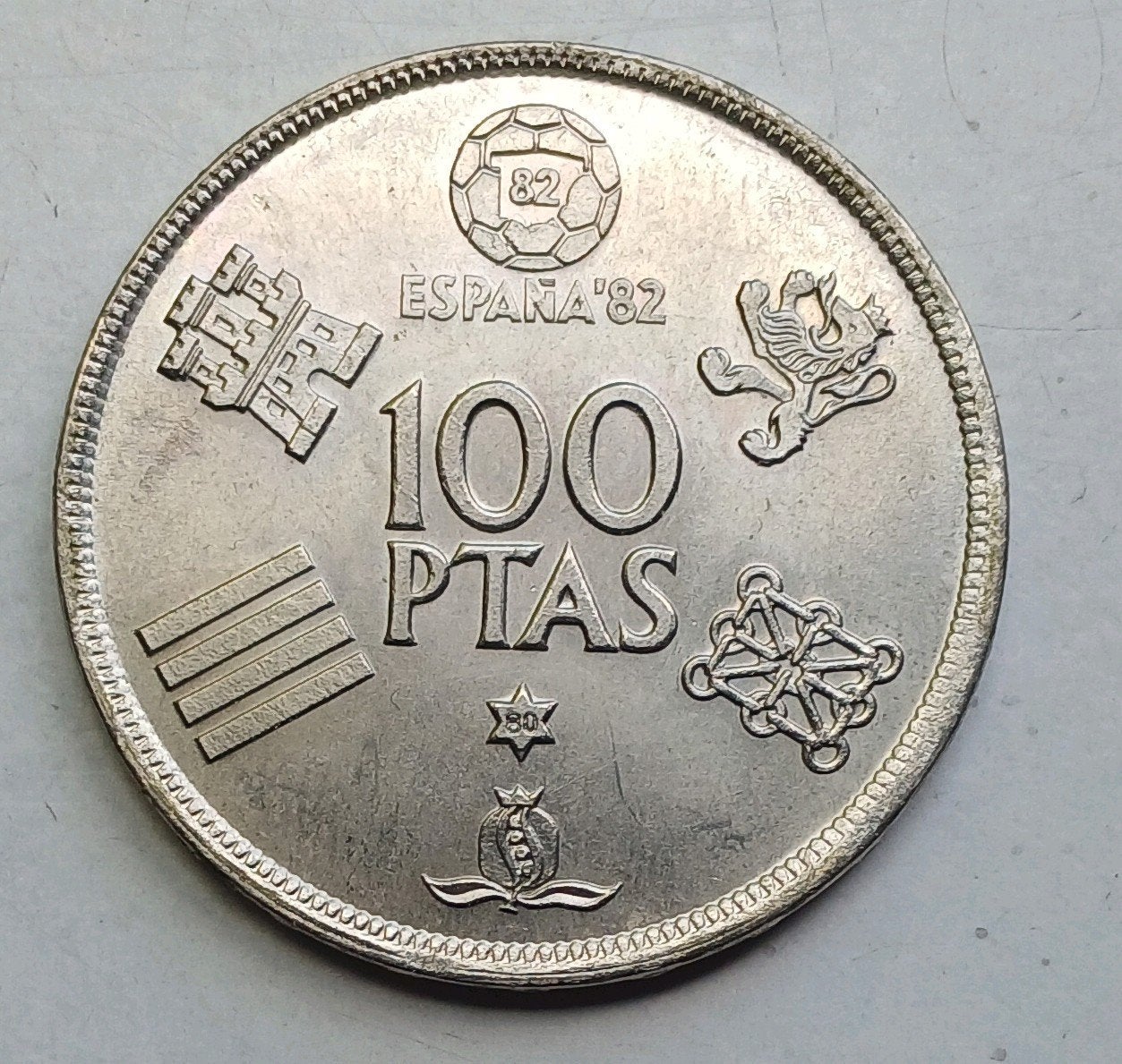 100 pesetas munt Spanje t.g.v. WK voetbal 1982, Ophalen of Verzenden, Overige landen