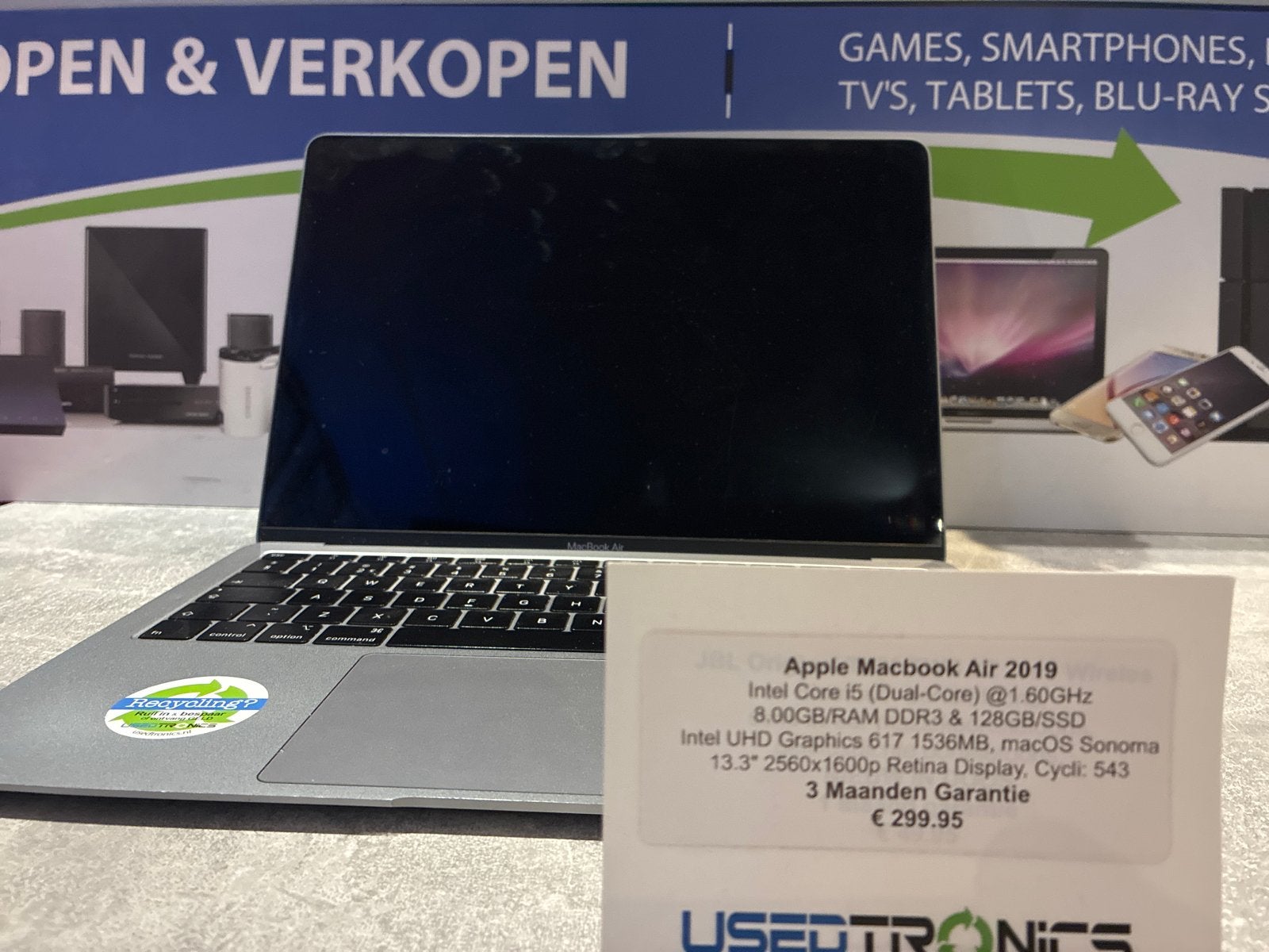 Apple MacBook Air 2019 - Intel Core i5, 8GB RAM, 128GB SSD, Qwerty, 8 GB, 13 inch, Minder dan 2 Ghz