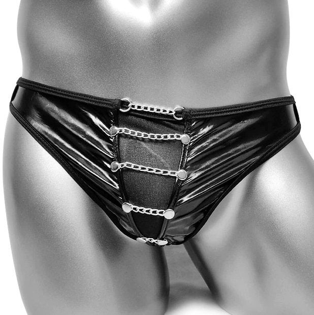 Leren heren string met kettingen, Kleding | Heren, Ondergoed, Verzenden, Zwart, Slip