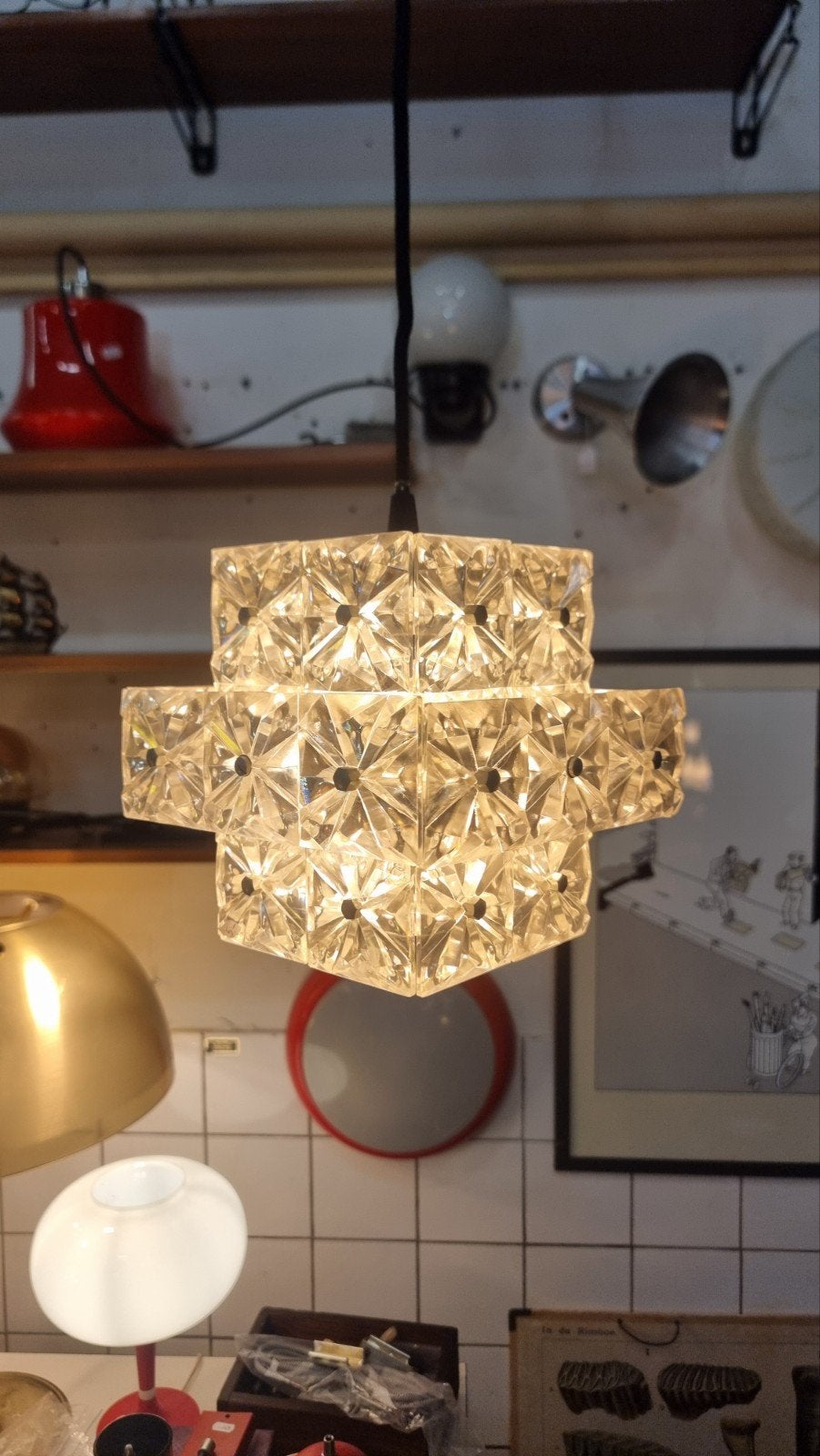 Vintage hanglamp jaren 60 70 kunststof, Kunststof, ,, Ophalen of Verzenden, ,