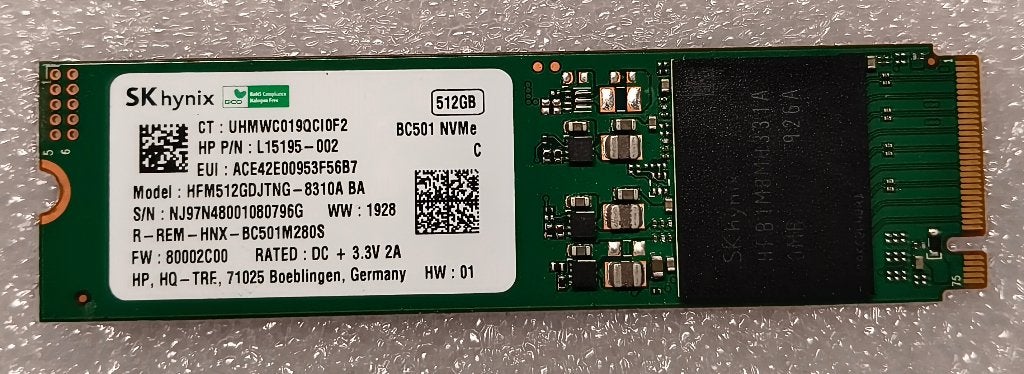 SK Hynix NVMe M.2 SSD BC501 HFM512GDJTNG 512GB, Computers en Software, Harde schijven, Gebruikt, SSD, Ophalen of Verzenden, Overige aansluitingen