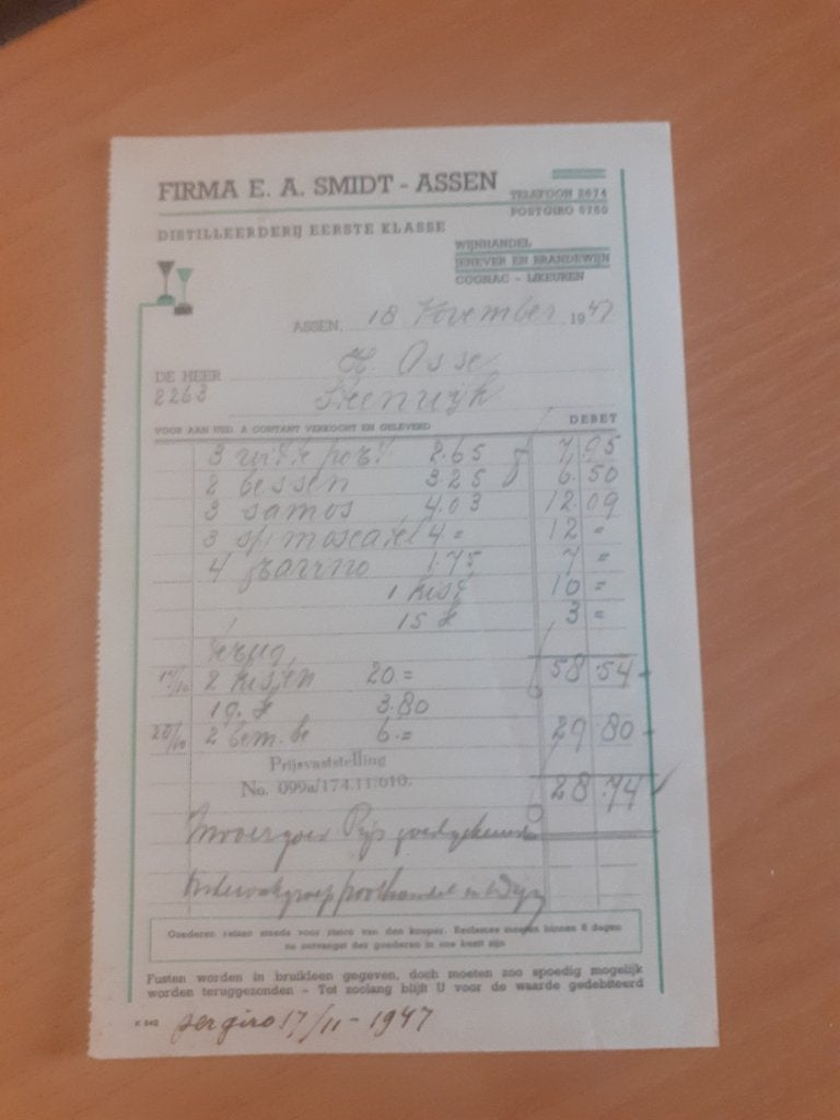 Assen distilleerderij Smidt factuur 1947, Ophalen of Verzenden, Zo goed als nieuw, Overige typen