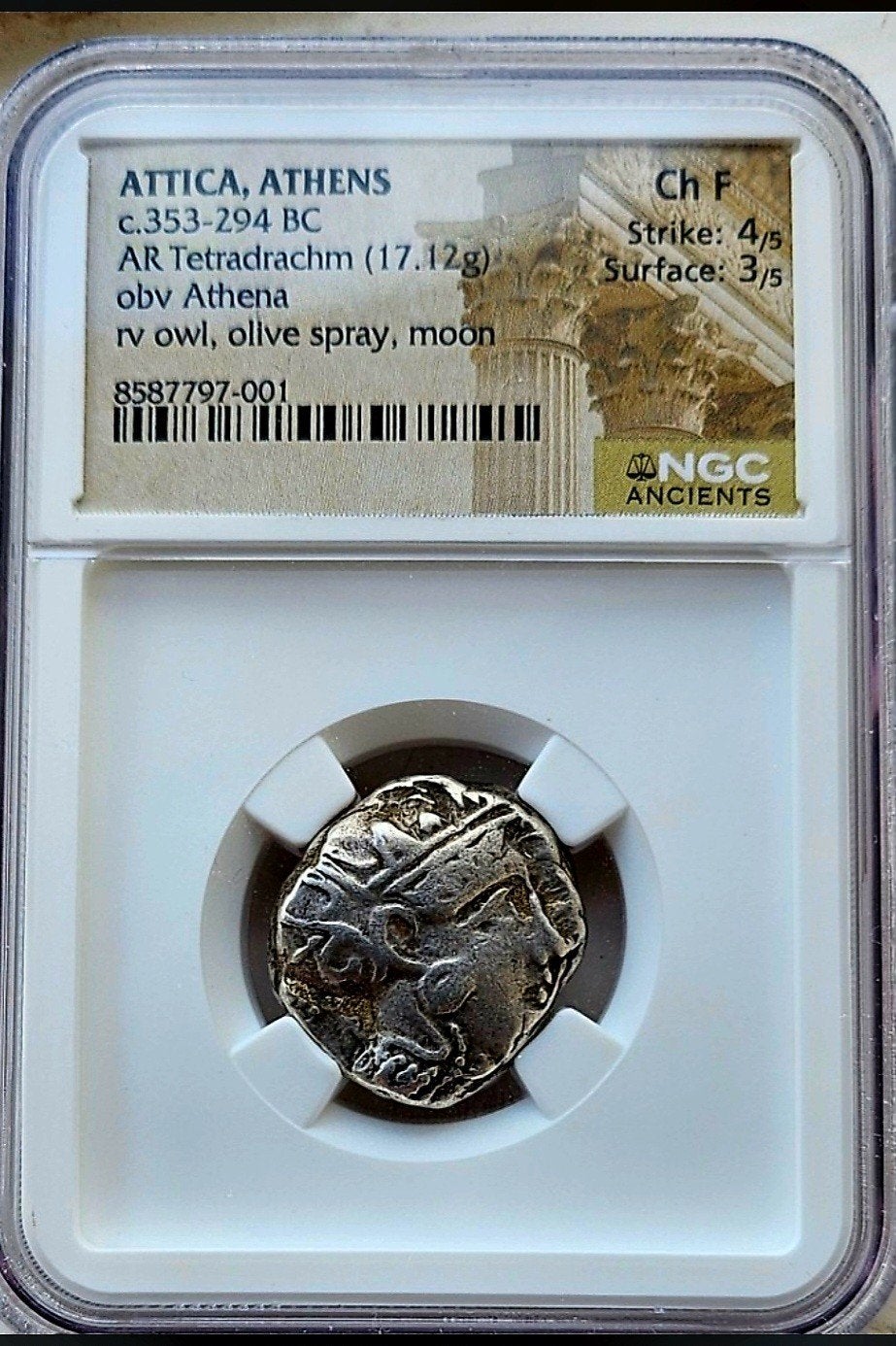 Originele Antieke Atheense Tetradrachme "Uil" (Gecertificeer, Ophalen of Verzenden, Midden-Amerika, Zilver