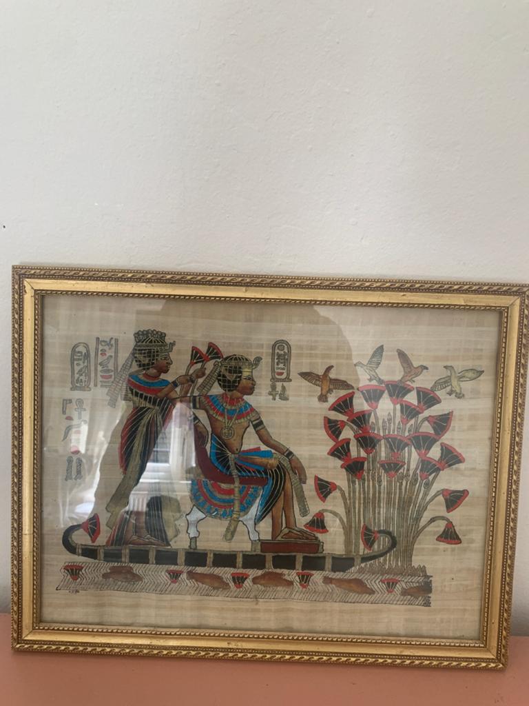 Ingelijste Egyptische papyrus schildering, Ophalen of Verzenden