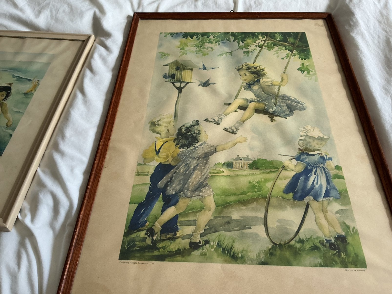 Aquarel print van A. Kermer, spelende kinderen, Antiek en Kunst, Kunst | Schilderijen | Klassiek, Ophalen