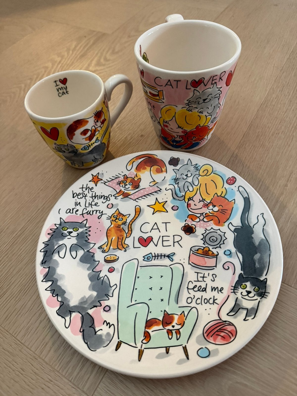 Blond Amsterdam cat kat set bord mok kopje, Ophalen, Zo goed als nieuw, Aardewerk, Bord(en)