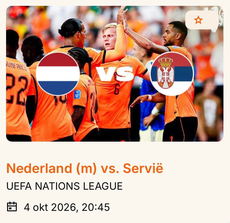 Nations League Nederland-Servië (04/10) ⚽️🅿️, Tickets en Kaartjes, Losse kaart, Twee personen, Oktober, Nederlands elftal