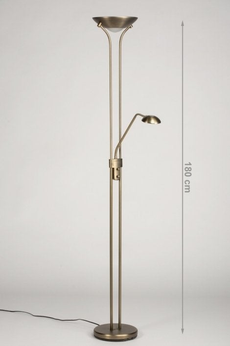 Bronzen Vloerlamp met Ingebouwde LED en Leeslamp, Ophalen, Gebruikt, Overige fittingen, Metaal