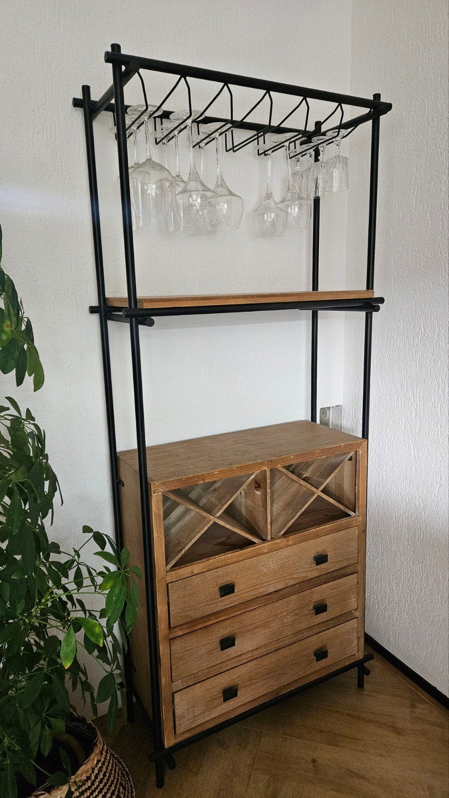 Wijnkast eikenhout met stalen frame, Ophalen, Gebruikt, Hout, 5 tot 15 flessen
