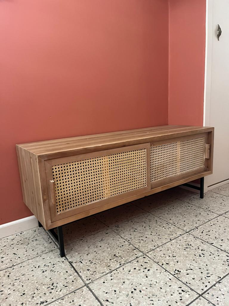 Rotan tv meubel kastje kast boho dressoir webbing, Ophalen, Gebruikt