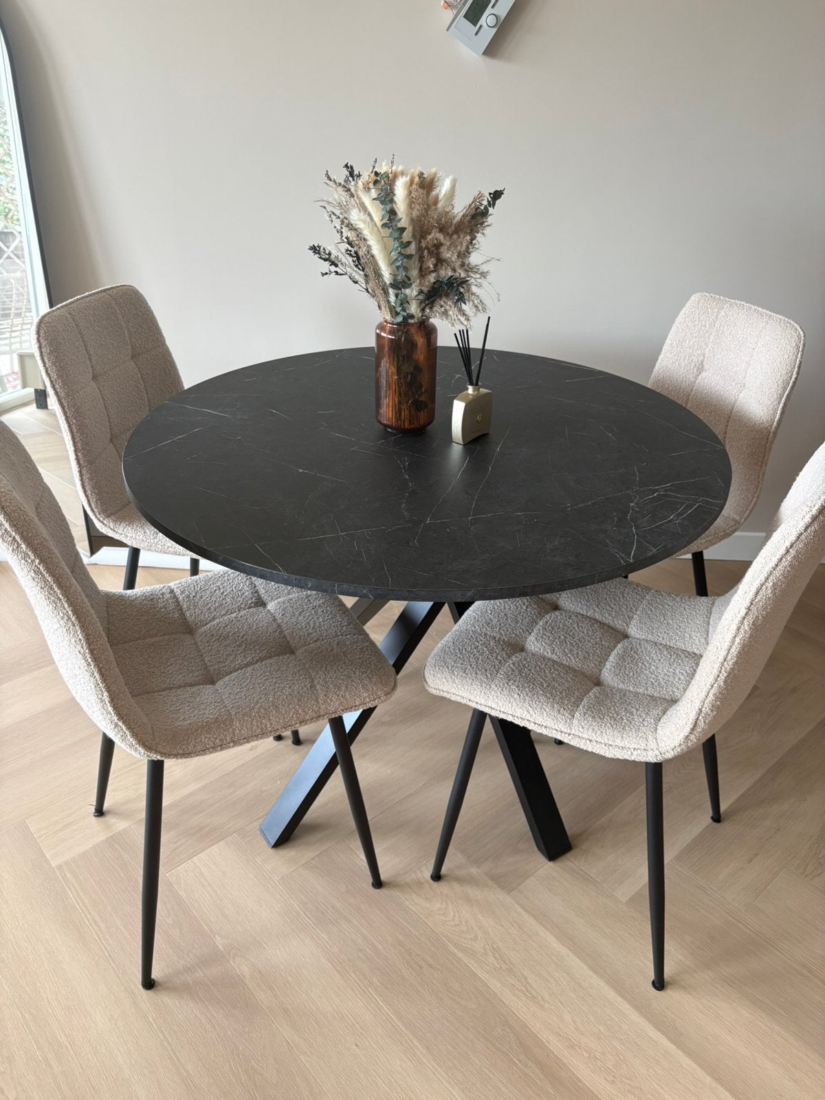 Zwart marmer ronde eettafel 105 cm, Huis en Inrichting, Tafels | Eettafels, Ophalen, 100 tot 150 cm, Rond, Zo goed als nieuw