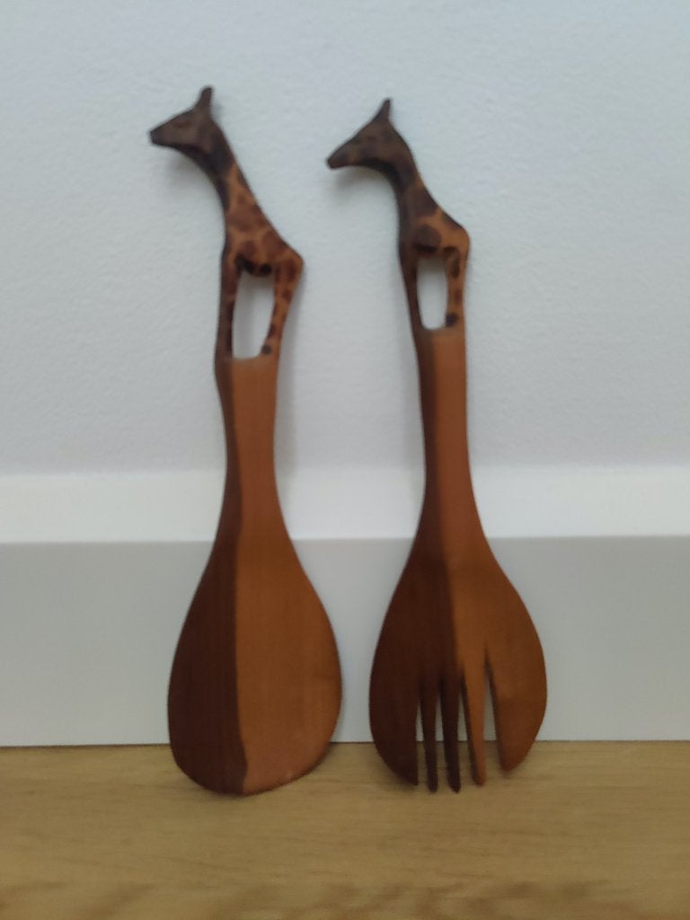 Handgemaakte houten saladebestek (Afrika), Overige onderwerpen, Houtsnijwerk, Minder dan 20 cm, Ophalen of Verzenden