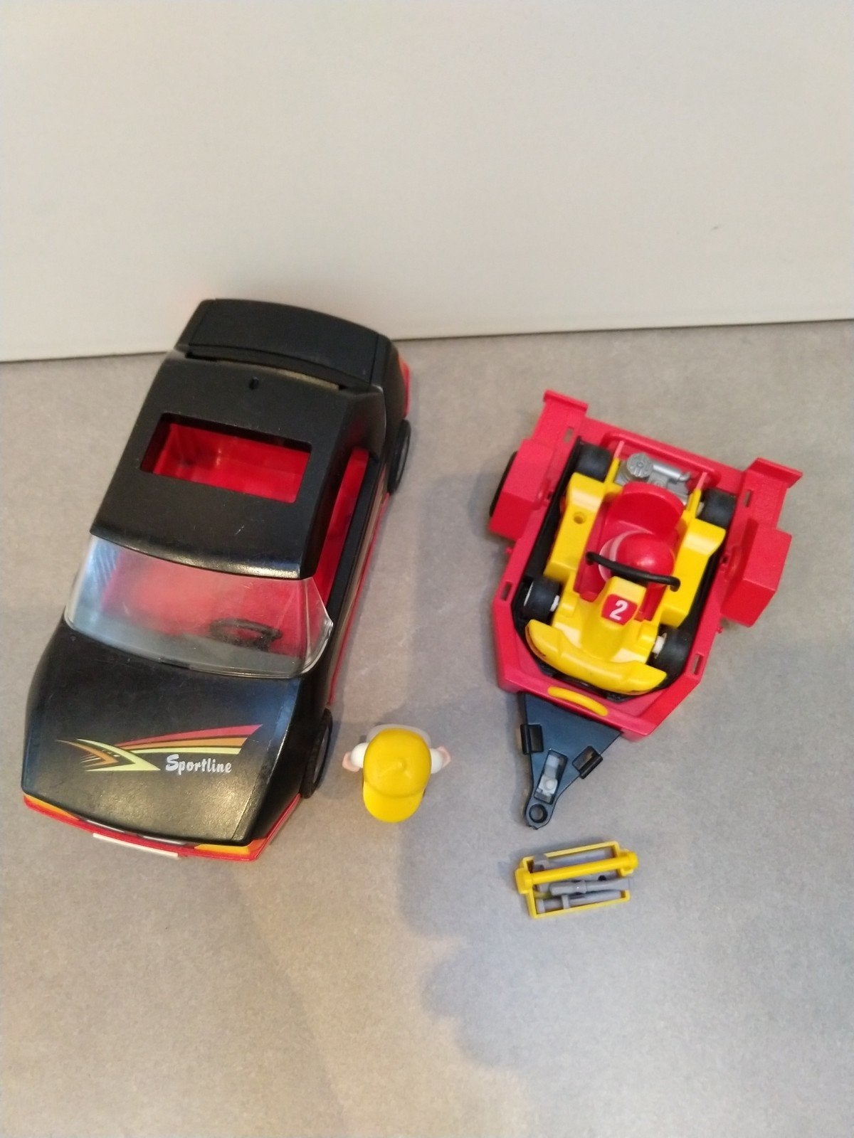 Playmobil Sportline auto met kart en figuur, Ophalen of Verzenden, Gebruikt