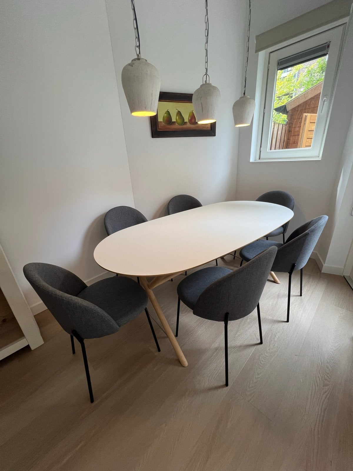 GLOEDNIEUWE set van 6 nieuwe grijze Noa eetkamerstoelen, Huis en Inrichting, Stoelen, Ophalen, Nieuw, Vijf, Zes of meer stoelen