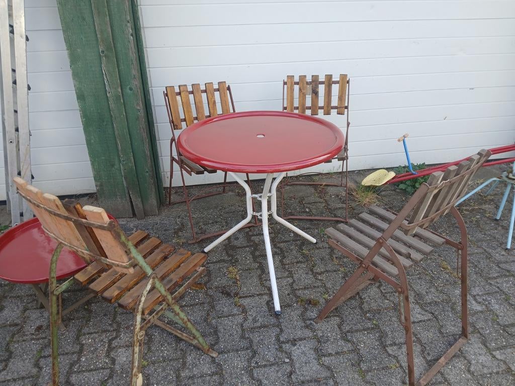 Buiten set stoelen en tafel, Tuin en Terras, Overige materialen, Gebruikt, L, J