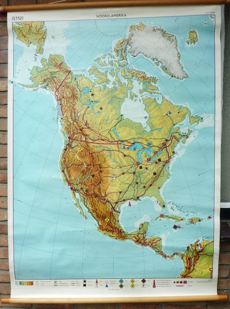 Mooie oude schoolkaart van van Noord Amerika met Canada, Antiek en Kunst, Antiek | Schoolplaten, Ophalen of Verzenden, Aardrijkskunde