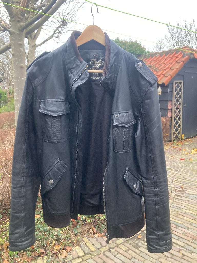 Nieuw EDC zwart leren jasje jack met epauletten motorjack, Zwart, Nieuw, Ophalen of Verzenden, EDC