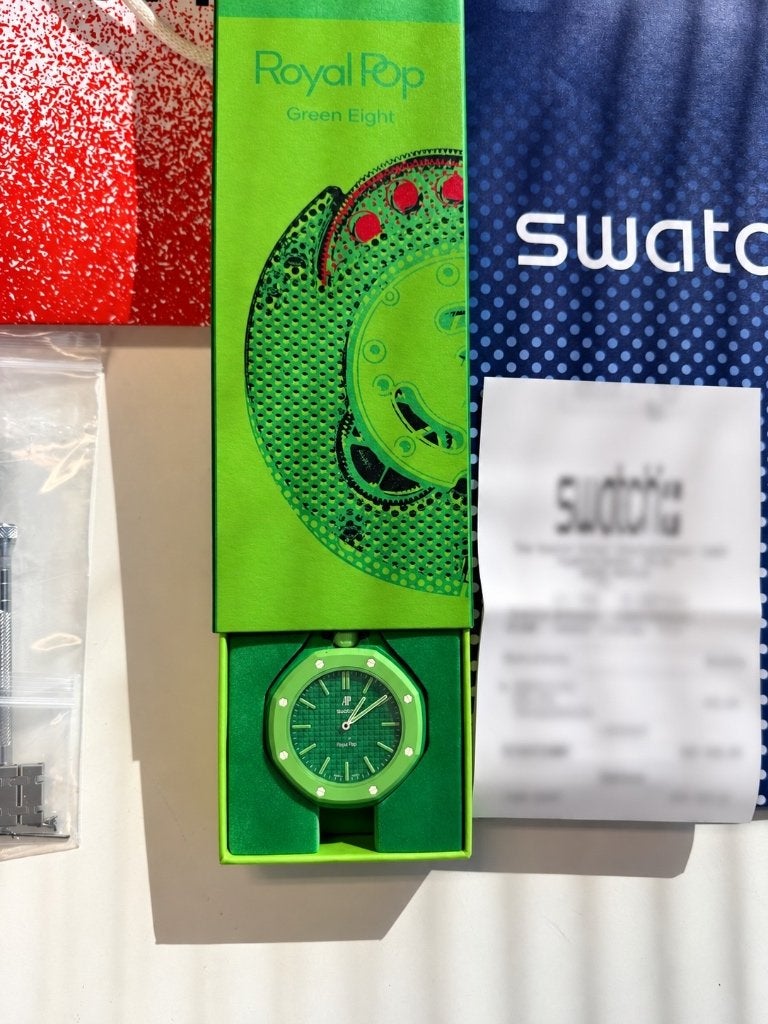 Swatch Royal Pop Green Eight Nieuw RVS Case/Strap, Staal, Kunststof, Polshorloge, Swatch