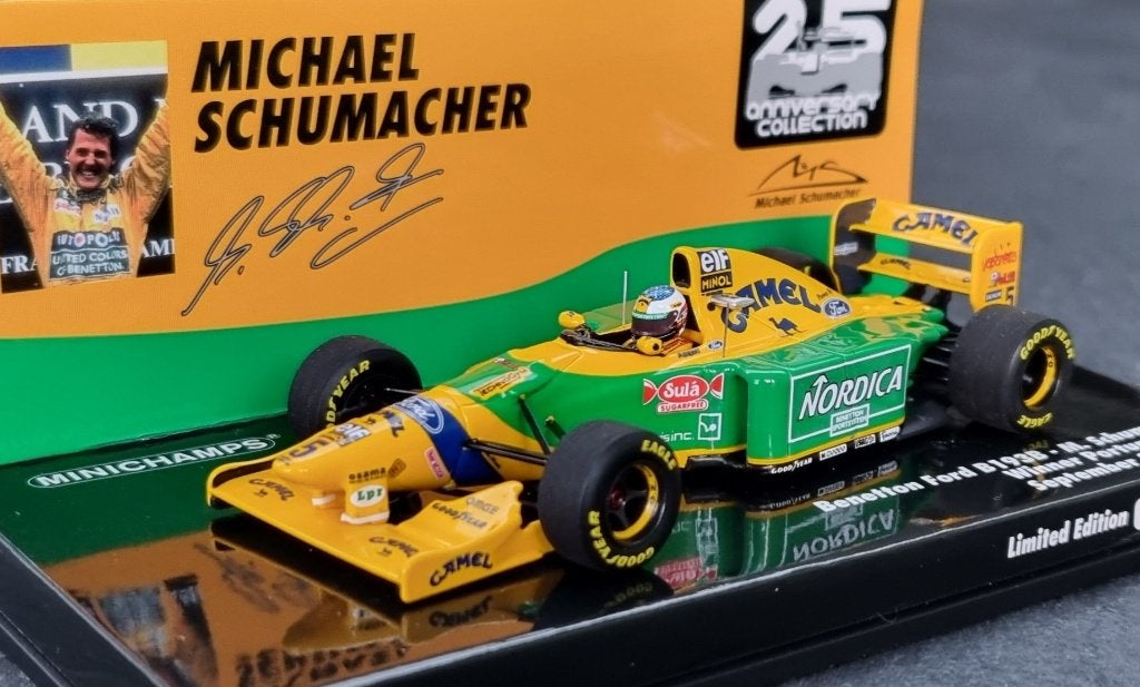 Minichamps Benetton B193B 1993 M. Schumacher 1:43 Camel, Ophalen of Verzenden, Nieuw, Auto, MiniChamps