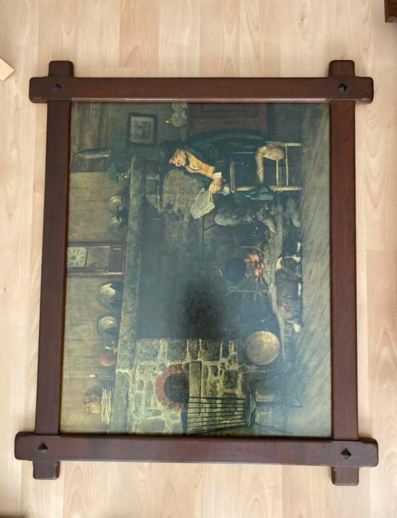 Schilderij met houten lijst, Ophalen, Gebruikt, Schilderij, 75 cm of meer
