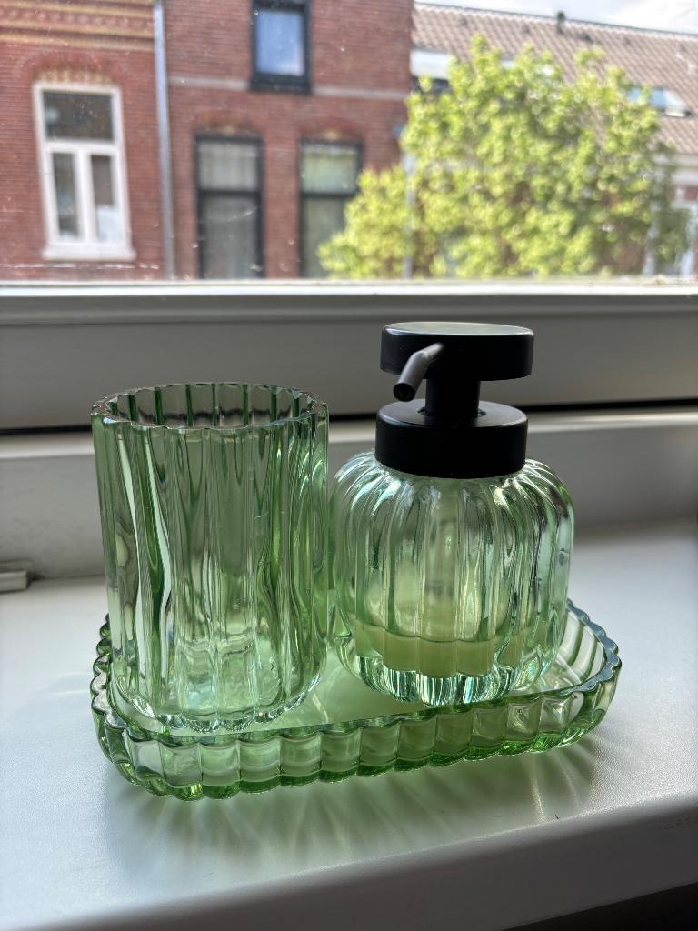 Zeeppomp setje, Huis en Inrichting, Ophalen of Verzenden, Zo goed als nieuw, Groen, Glas