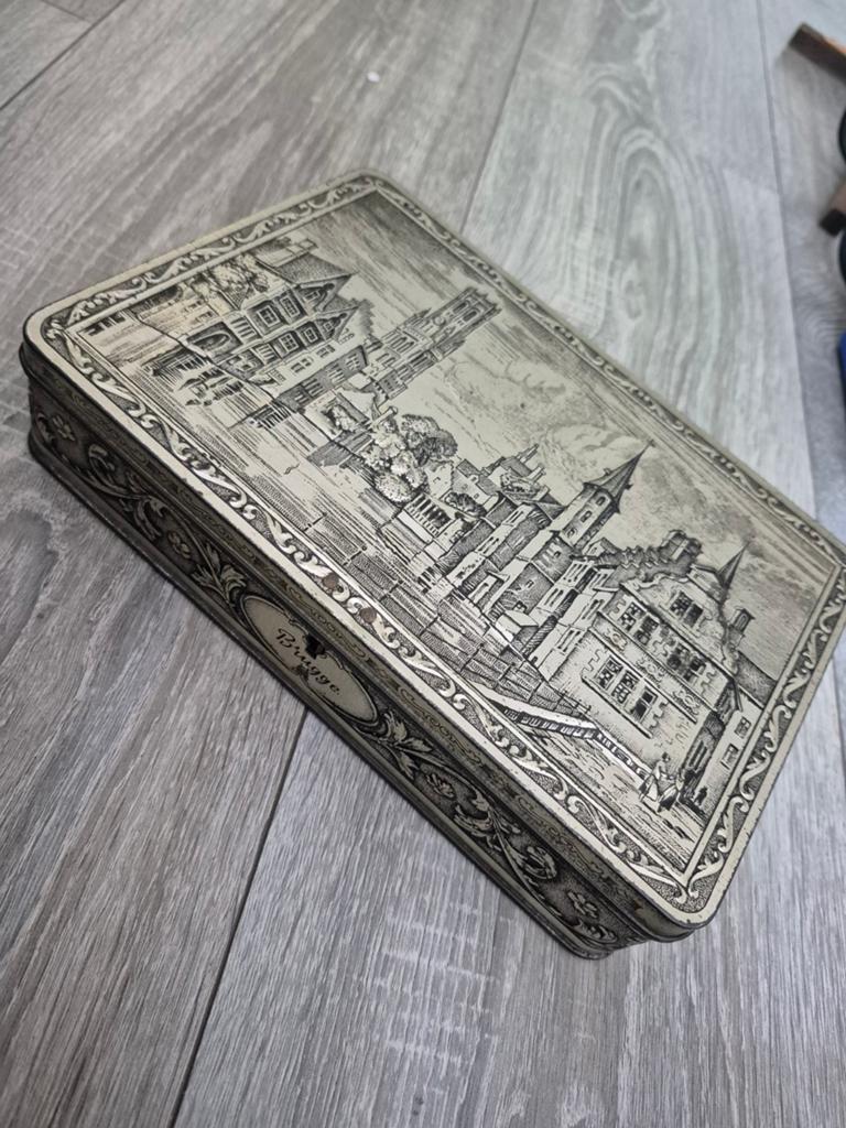 Vintage G.B.O. België Brugge blikken doos, Antiek en Kunst, Ophalen of Verzenden