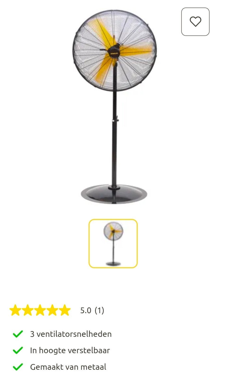 Stanley Statiefventilator - Krachtig en Verstelbaar, Ophalen of Verzenden, Gebruikt, Vloerventilator
