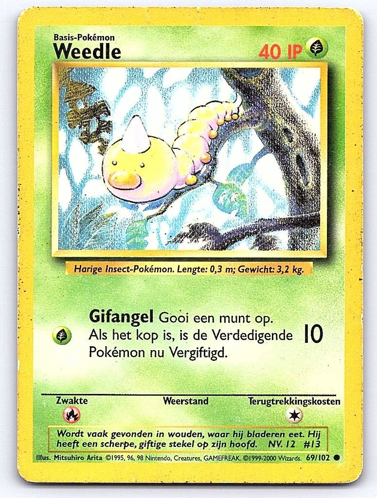 Weedle 69/102 Common Base Set Nederlands, Hobby en Vrije tijd, Verzamelkaartspellen | Pokémon, Ophalen of Verzenden, Gebruikt