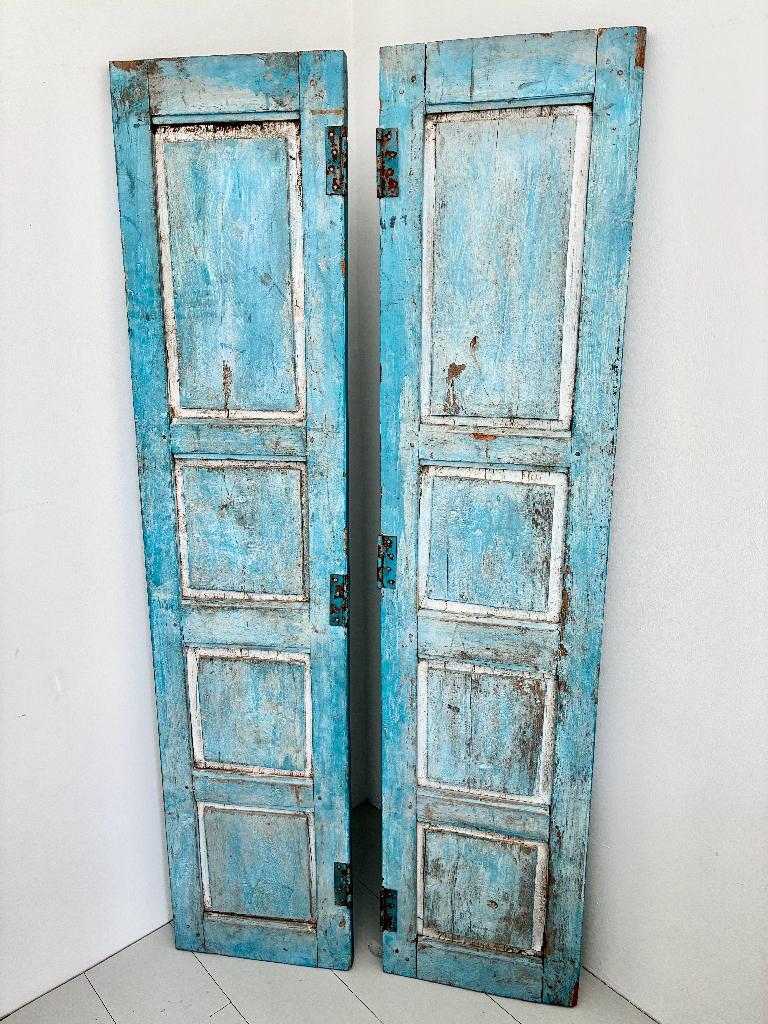 set antieke turquoise luiken, prachtig van sfeer., Antiek en Kunst, Ophalen