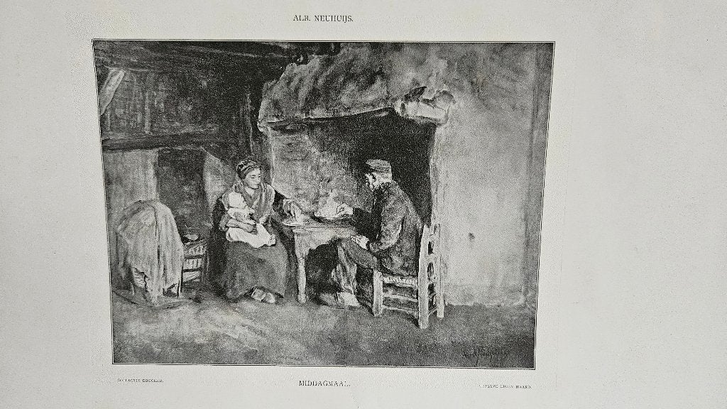 Oude prent in passe-partout van Albert Neuhuijs, Gebruikt, Klederdracht, Ophalen of Verzenden, Voor 1940