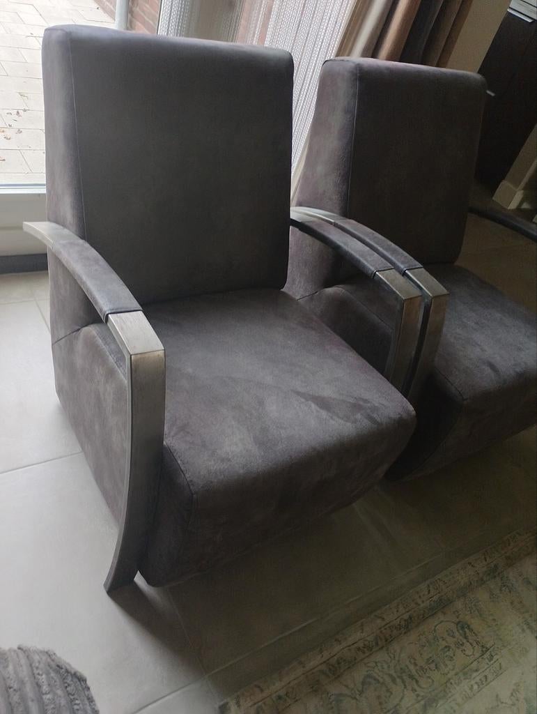 Comfortabele fauteuils met metalen armleuningen (2 stuks), Ophalen, Gebruikt, Twee, Stof
