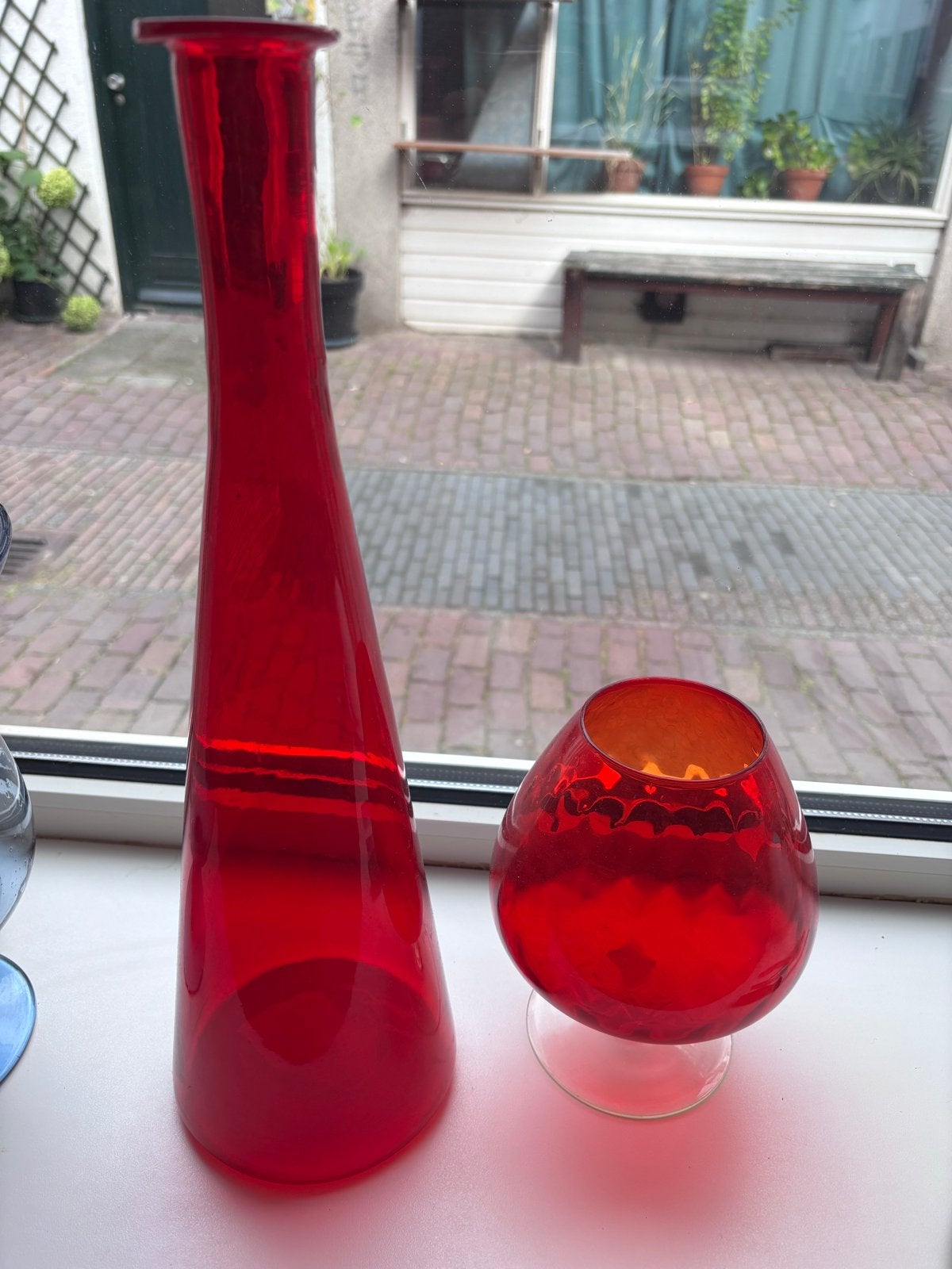 Vintage Blenko Ruby Red Glazen Vloervaas / Karaf, 1960s, Ophalen