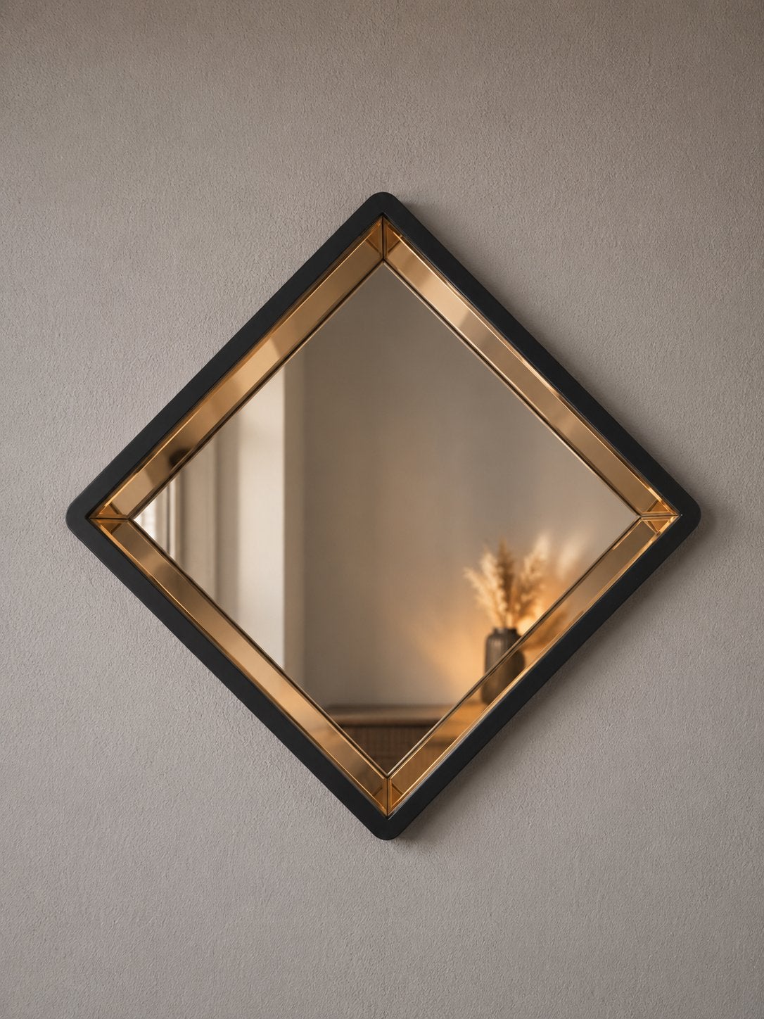 Nieuwe Zwarte Spiegel met Gouden/Bronzen Binnenrand - 43cm, Minder dan 50 cm, Vierkant, Nieuw, Ophalen of Verzenden