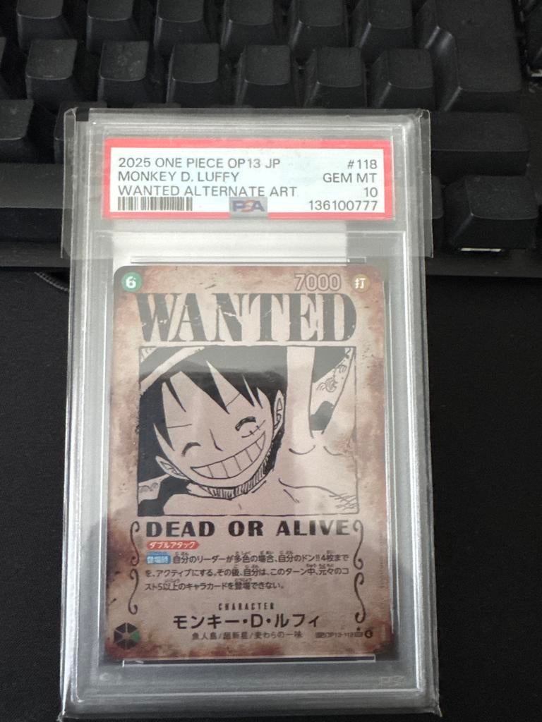 One Piece OP13 JP Monkey D. Luffy PSA 10 GEM MT, Ophalen of Verzenden, Nieuw