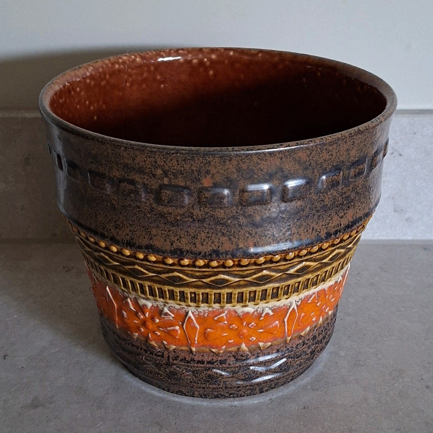 Vintage West-Germany bloempot U-Keramik 217/17 | Jaren '70, Rond, Ophalen of Verzenden, Aardewerk, Minder dan 40 cm
