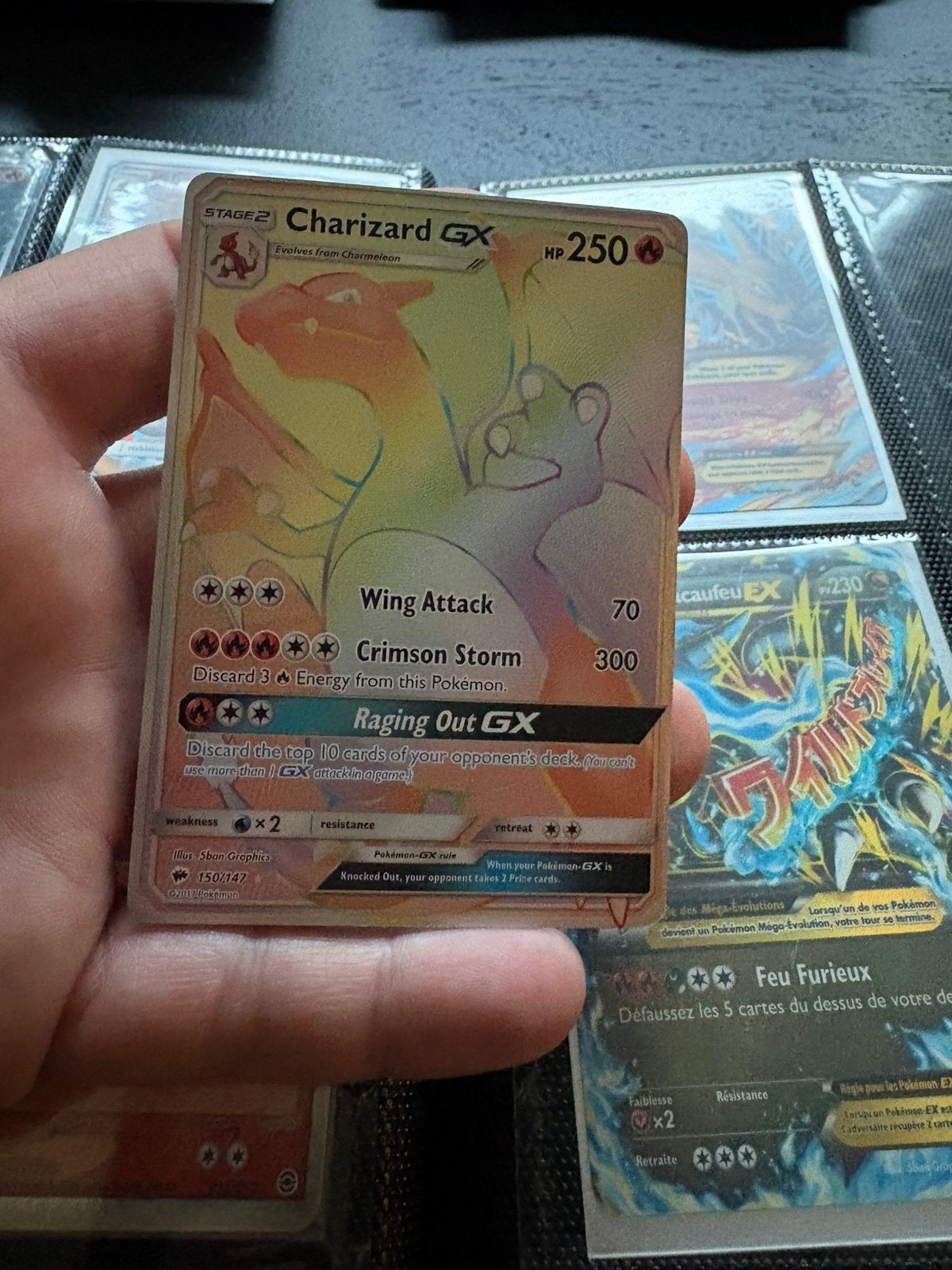 Charizard gx rainbow, Ophalen of Verzenden, Zo goed als nieuw, Meerdere kaarten, Foil