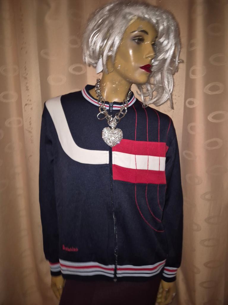 Vintage Industrie Bomberjack mt L - Donkerblauw met Rood/Wit, Blauw, Maat 42/44 (L), Ophalen of Verzenden, Zo goed als nieuw