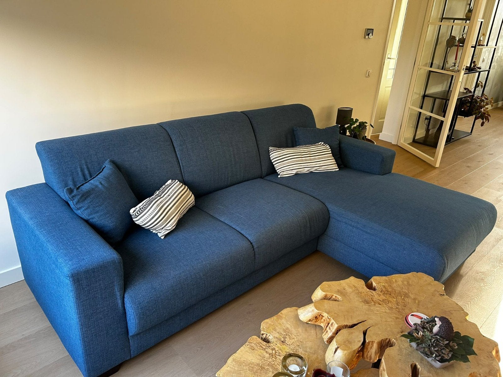 blauwe bank met loungegedeelte, Ophalen, Gebruikt, Hoekbank, Driepersoons