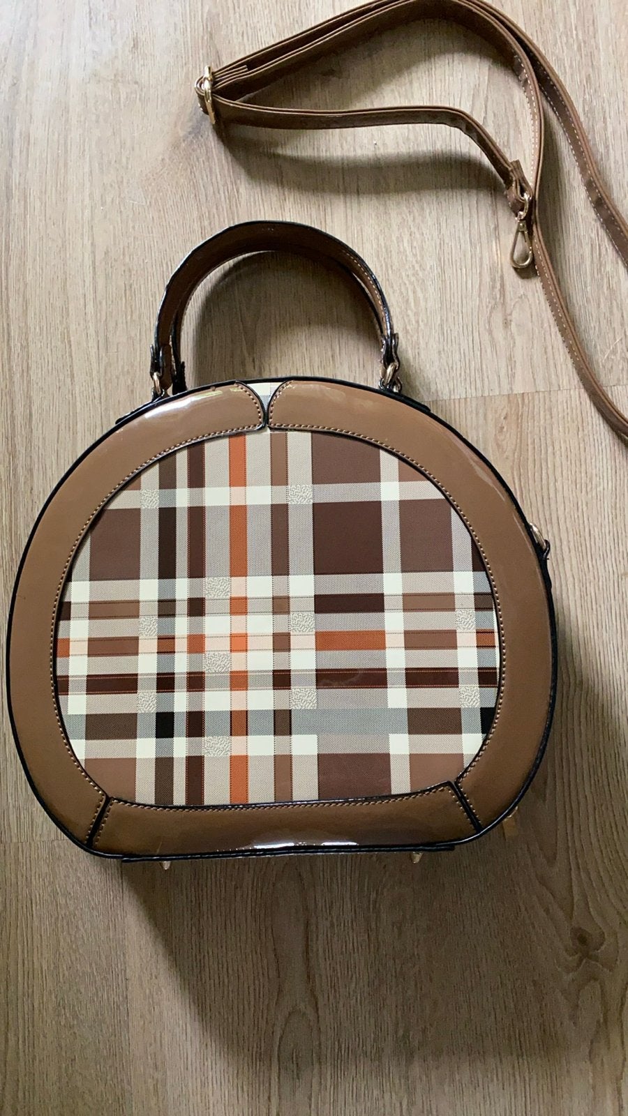 Stijlvolle geruite handtas met schouderband, Ophalen of Verzenden, Nieuw, Beige, Handtas