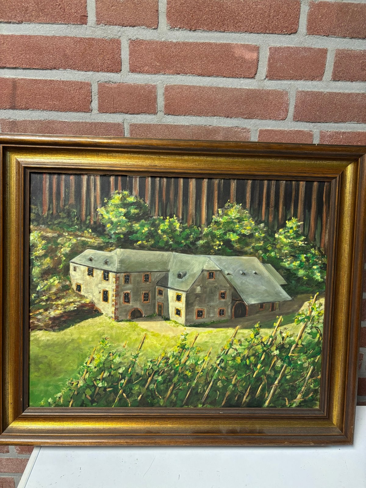 Olieverfschilderij: Landhuis in bosrijke omgeving, Antiek en Kunst, Kunst | Schilderijen | Klassiek, Doek, Realistisch, Ophalen of Verzenden