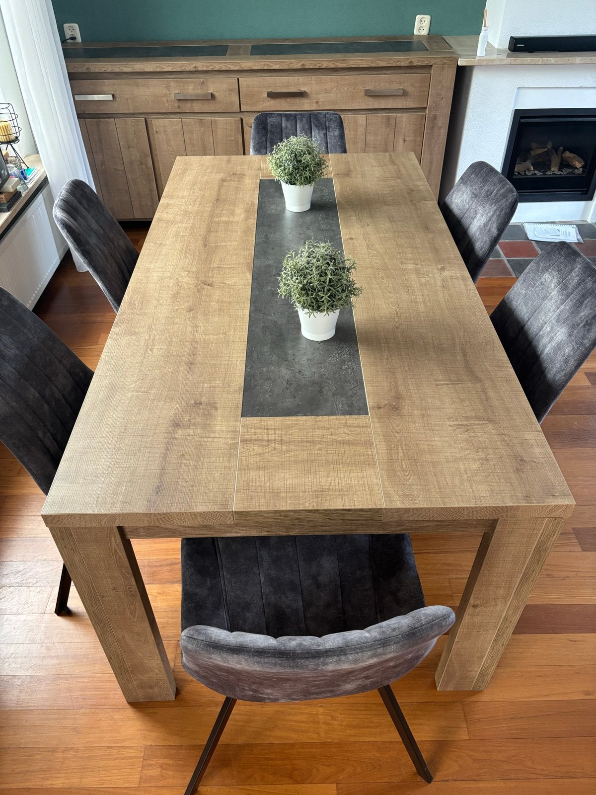 Eettafel, salontafel en dressoir kast - complete set, Ophalen, Gebruikt, 50 tot 100 cm, Vijf personen of meer
